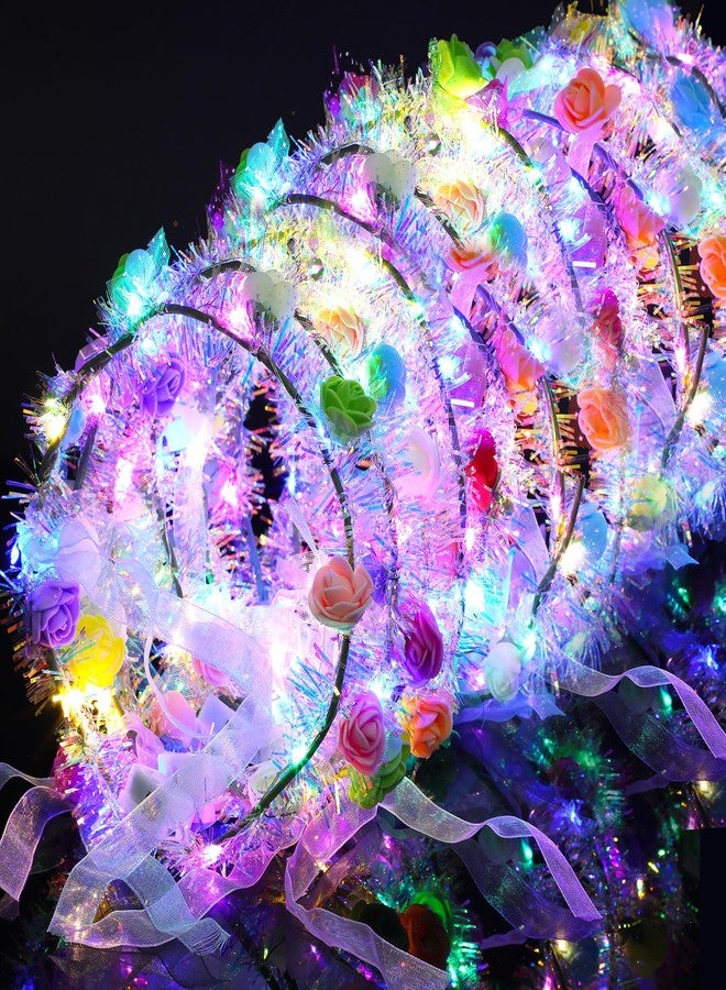 Yunsailing 64 Pcs Mardi Gras Light up Flower Crown LED Glow Party Headband Girl Headpiece Glowing Floral Headdress(Elegant) - Image 1